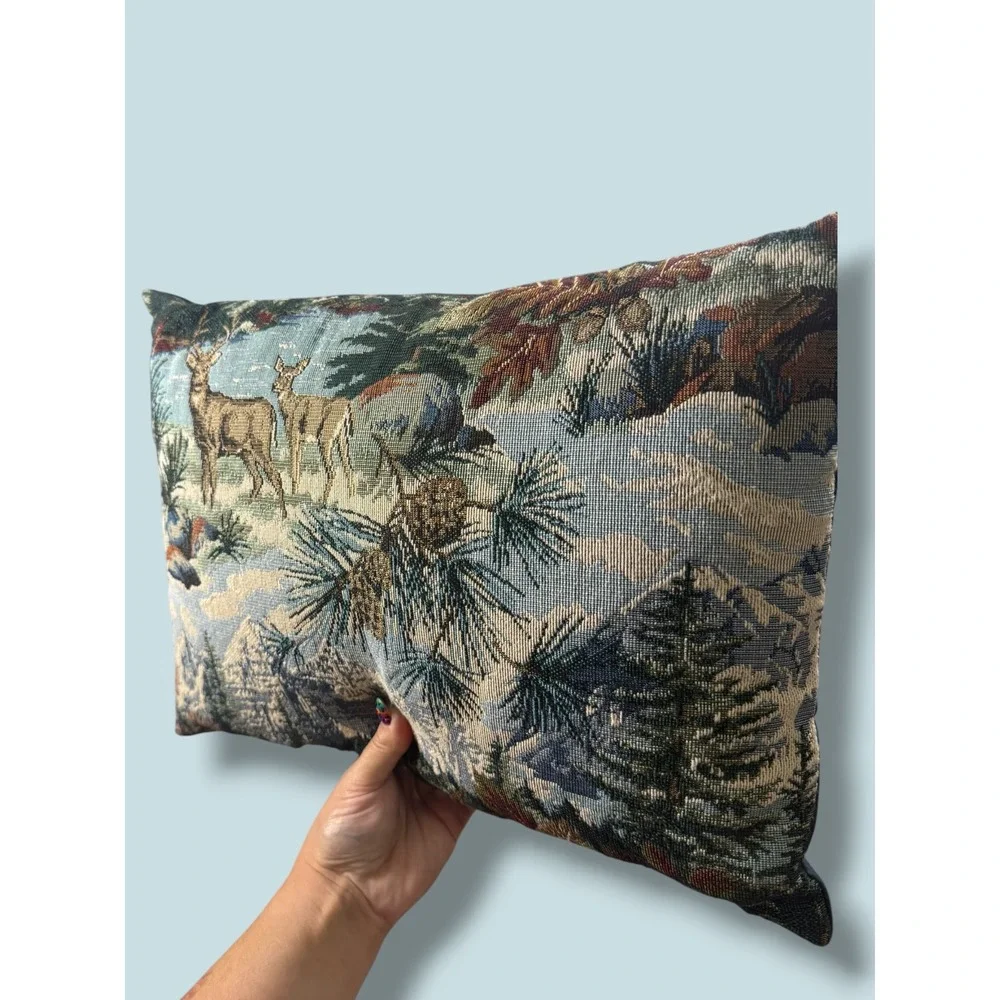 Deer Tapestry Pillow 16x11 Woodland Cabin Lodge Decor Mountain Pinecone Accent